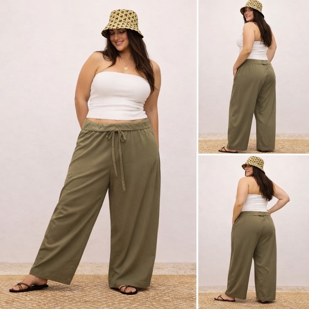 Banana Republic White Lotus Fisherman Barrel Pant Women's XXL 20 Olive Green NWT